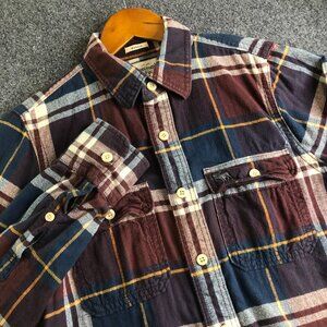 Abercrombie Fitch Shirt Mens Medium Blue Red Flannel Muscle Plaid Long Sleeve